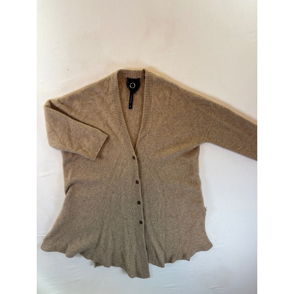 Poleci 100% Cashmere Cardigan Sweater Tan Camel V-Neck Flared Hem M 6P1271
